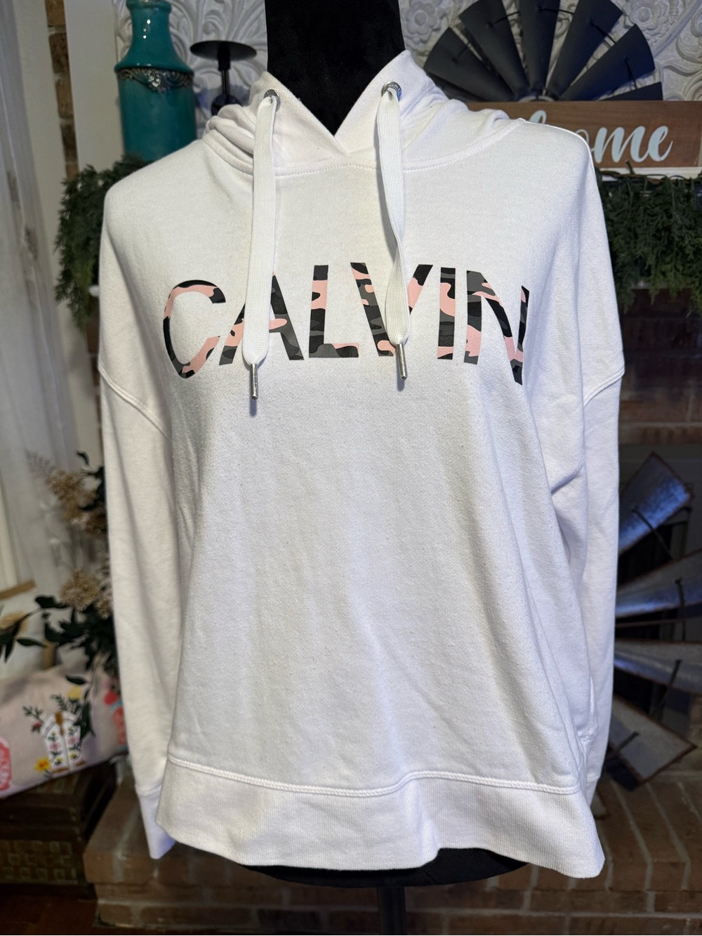 Calvin Klein Performance Hoodie Women’s L White Pink Black Camo CALVIN Logo